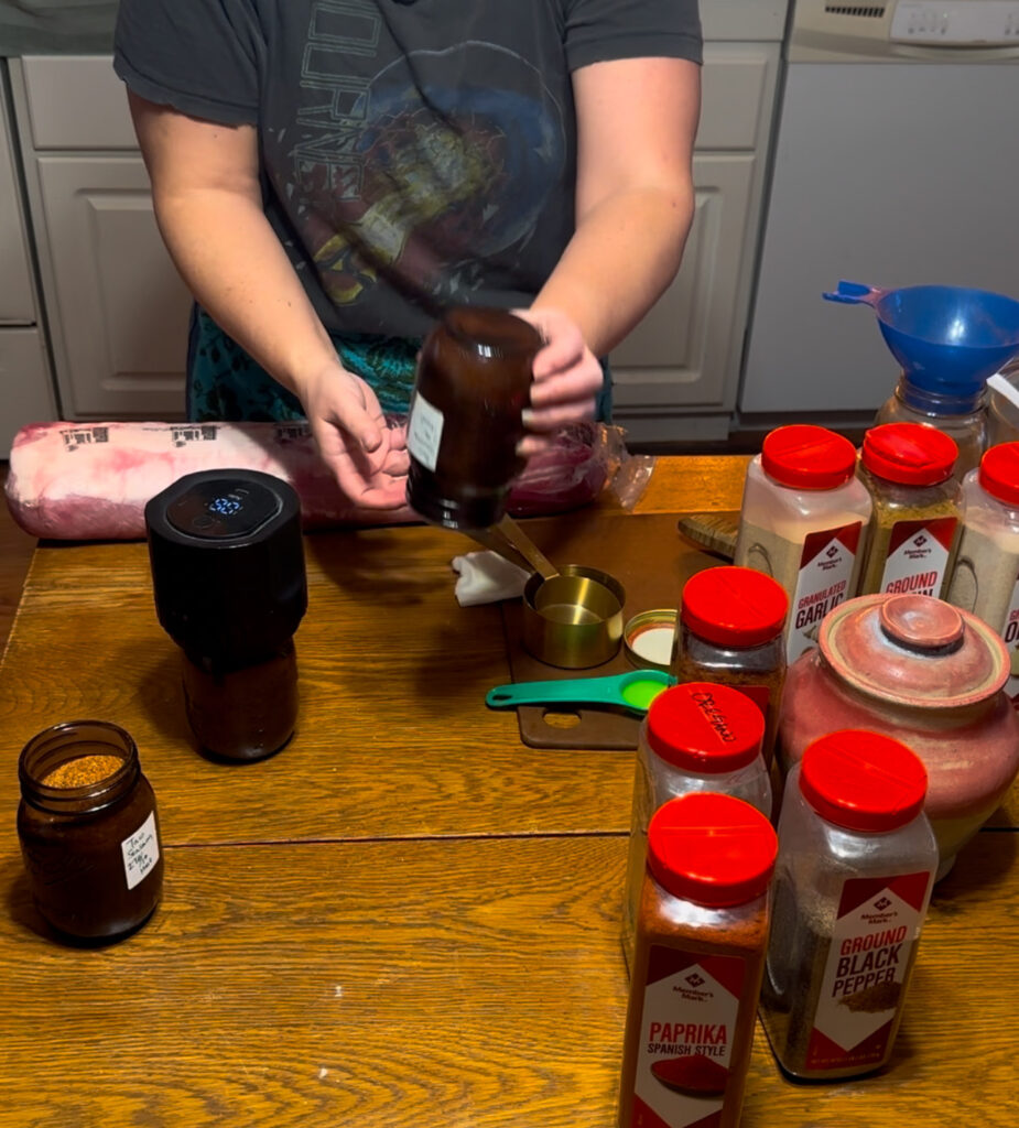 taco seasoning vacuum sealed jar upside down to show it is sealed 
